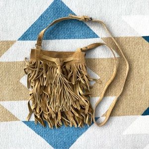 Zara Mini Tan Suede Fringe Crossbody Bag